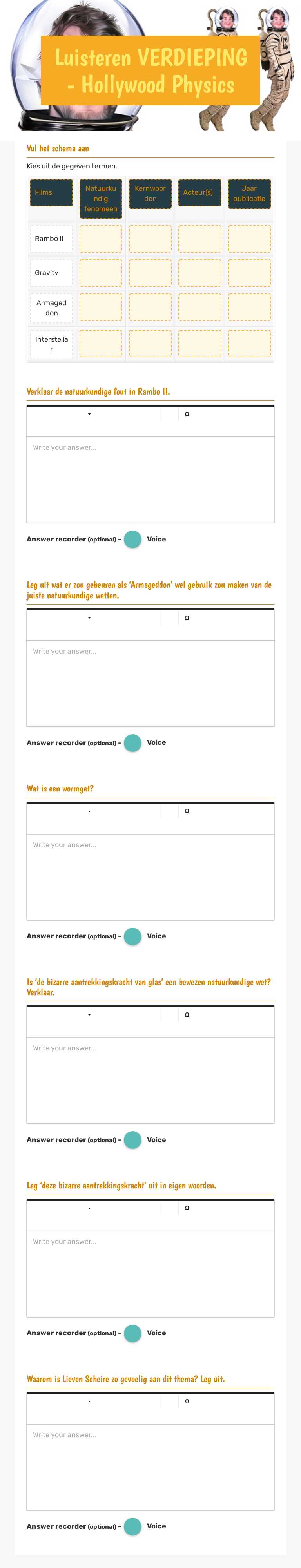 Luisteren VERDIEPING - Hollywood Physics worksheet preview image