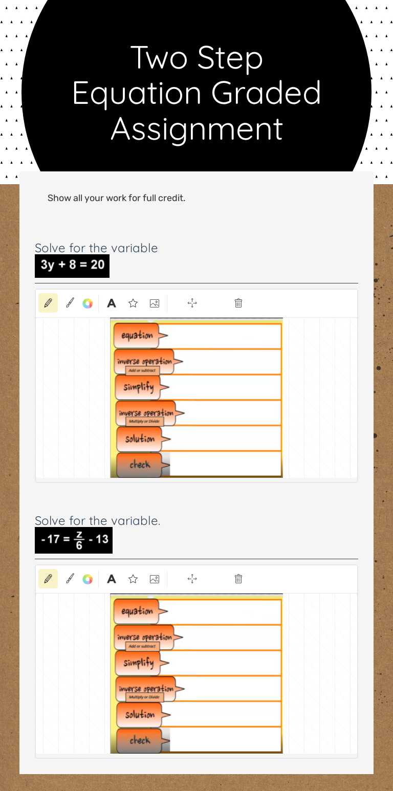 Two Step Equation Graded Assignment worksheet preview image