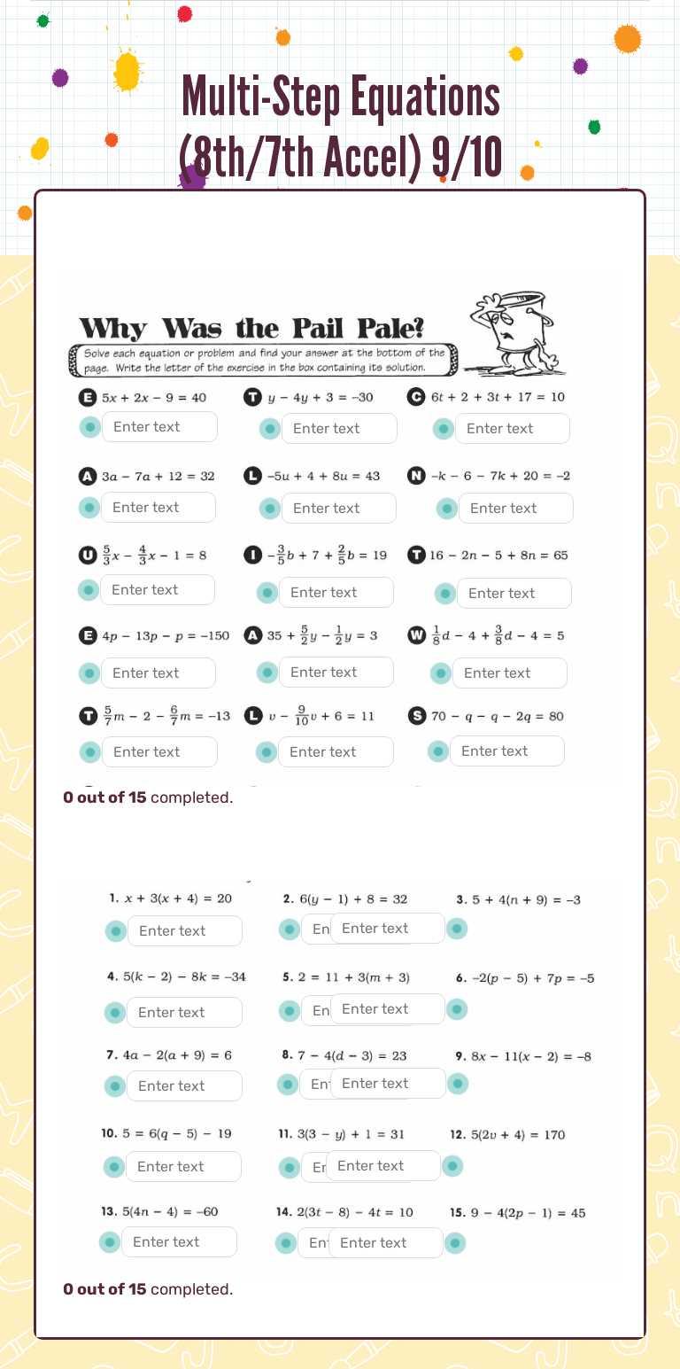 Multi-Step Equations (8th/7th Accel)    9/10 Grade 7 worksheet preview