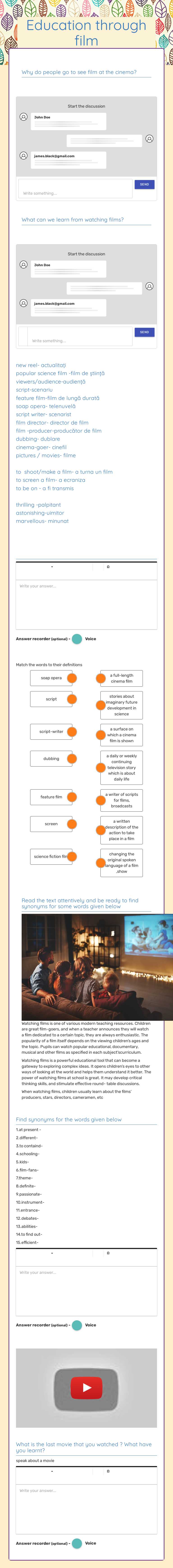 Education through film worksheet preview image