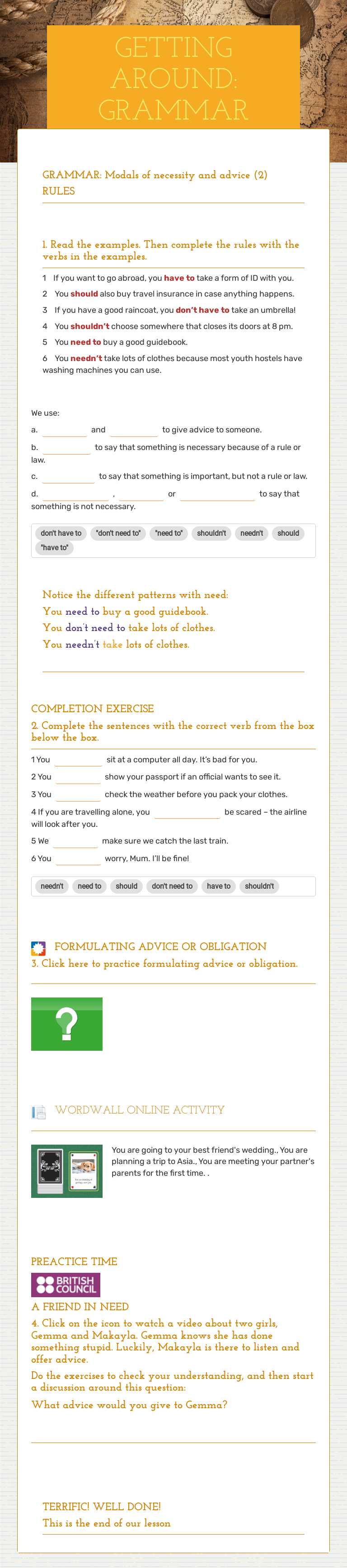 GETTING AROUND: GRAMMAR worksheet preview image