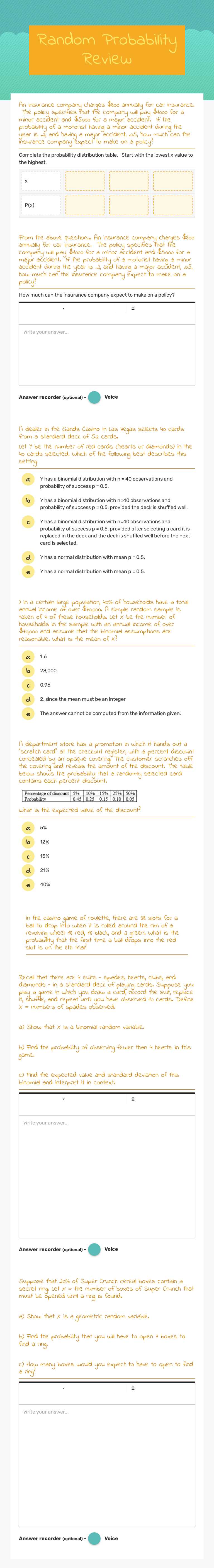 Random Probability Review worksheet preview image