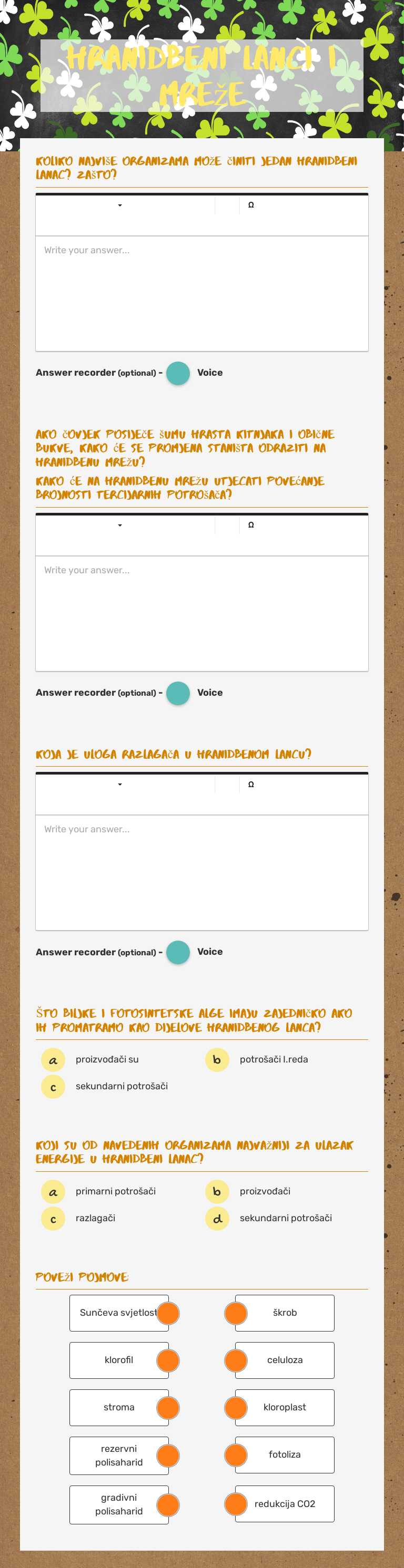Hranidbeni lanci i mreže worksheet preview image
