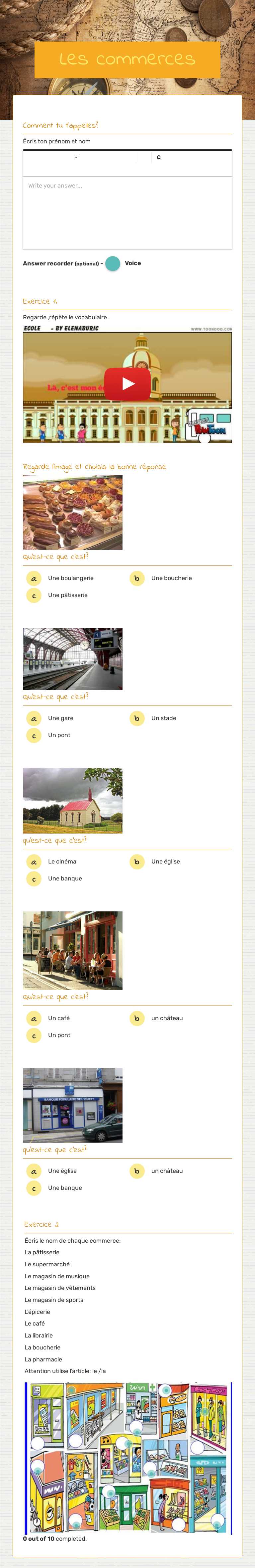 Les commerces Grade 5 worksheet preview