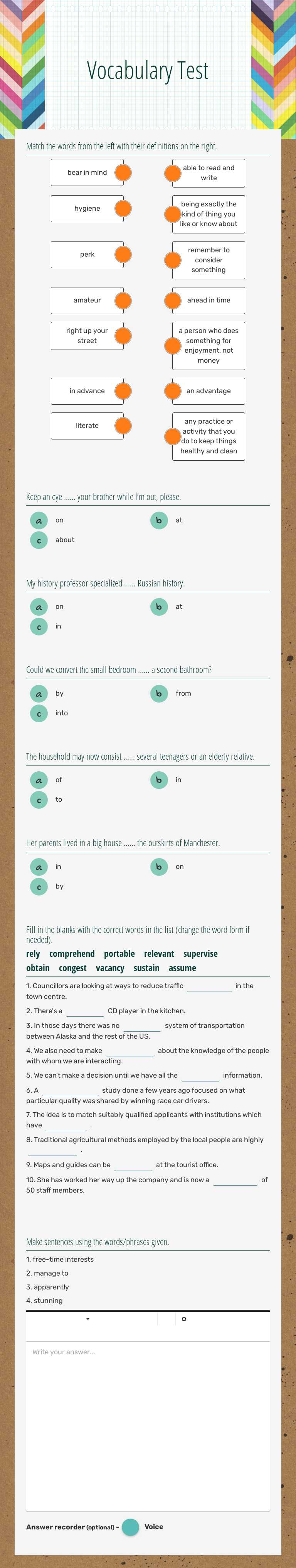 Vocabulary Test worksheet preview image