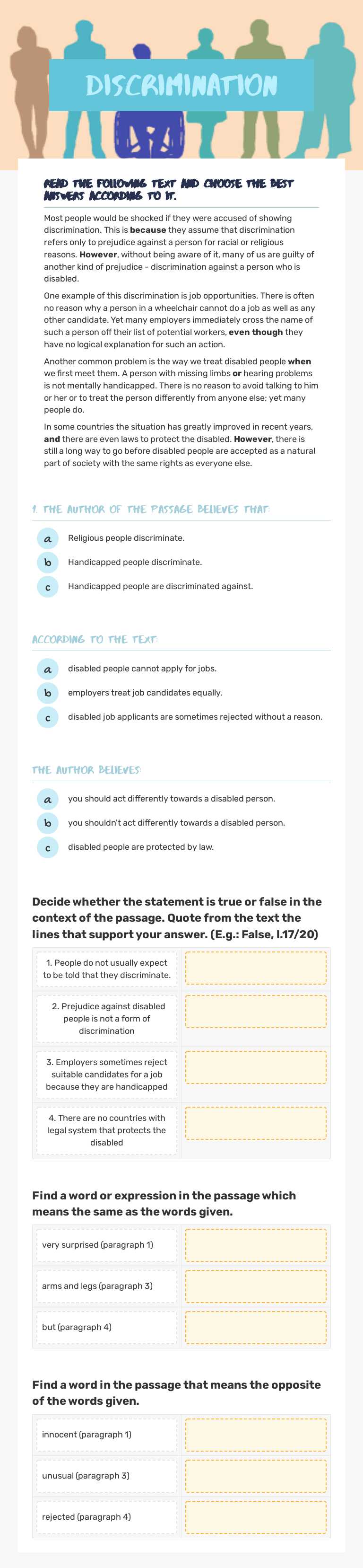 Discrimination worksheet preview image