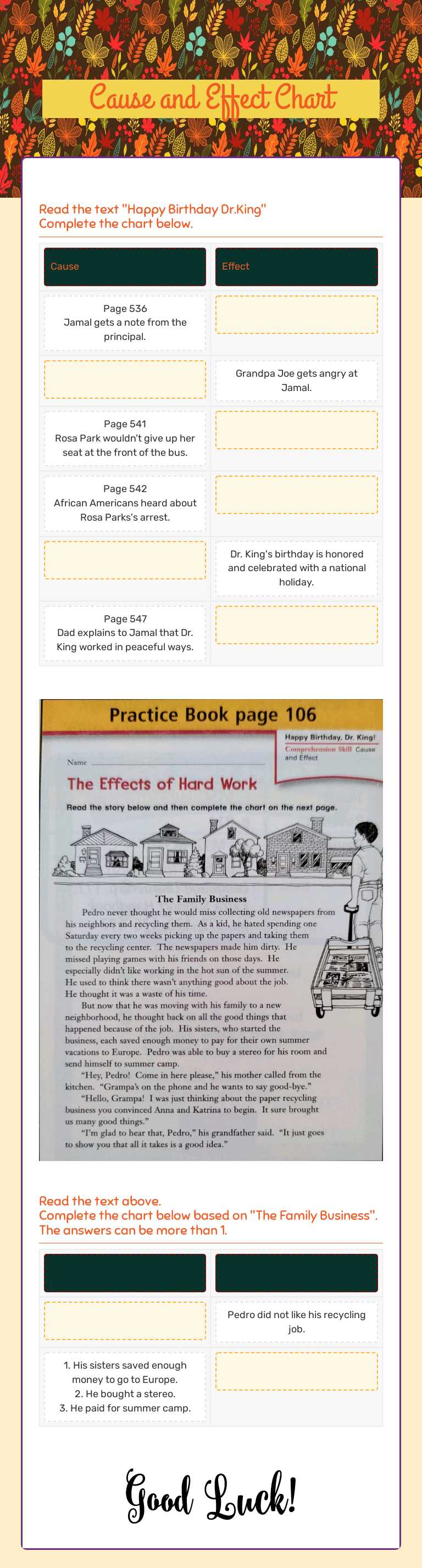 Cause and Effect Chart worksheet preview image