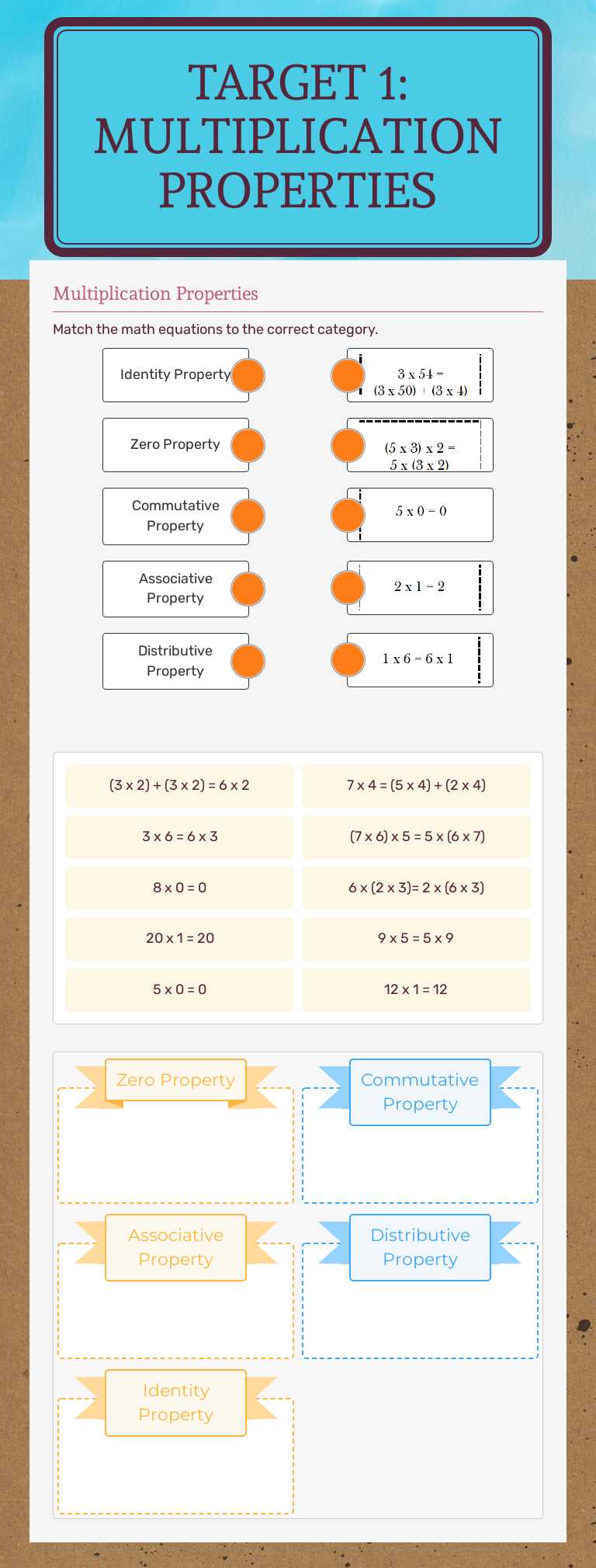 Target 1:  Multiplication Properties worksheet preview image