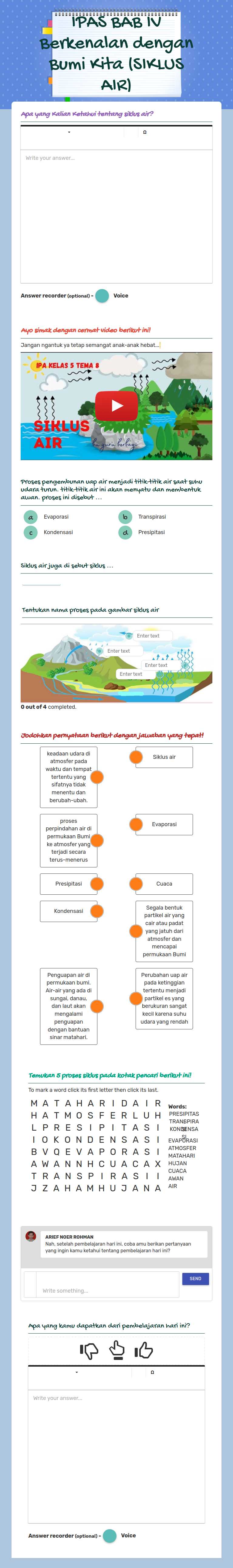 IPAS BAB IV Berkenalan dengan Bumi Kita (SIKLUS AIR) worksheet preview image