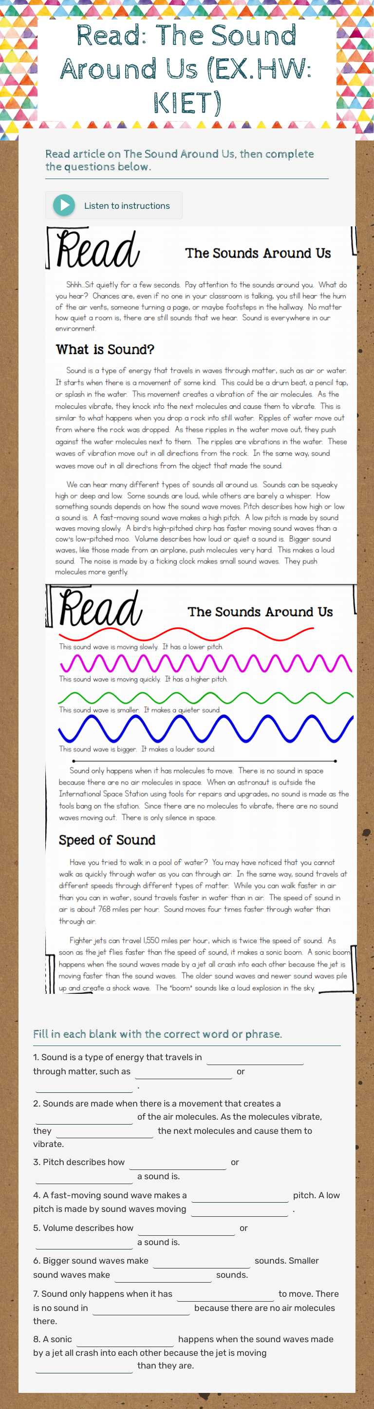 Read: The Sound Around Us  (EX.HW: KIET) worksheet preview image