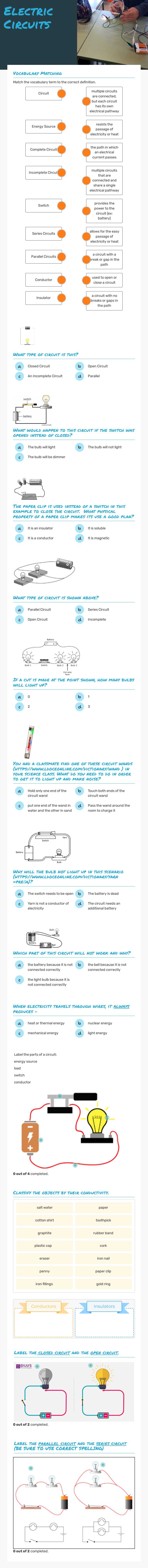 Electric Circuits worksheet preview image