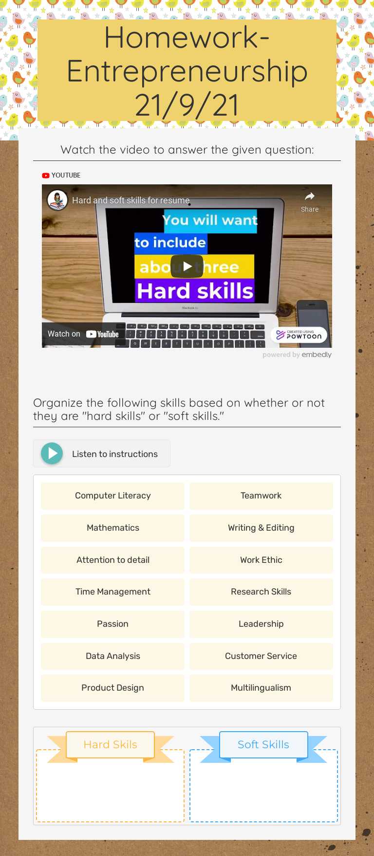 Homework-Entrepreneurship 21/9/21 worksheet preview image