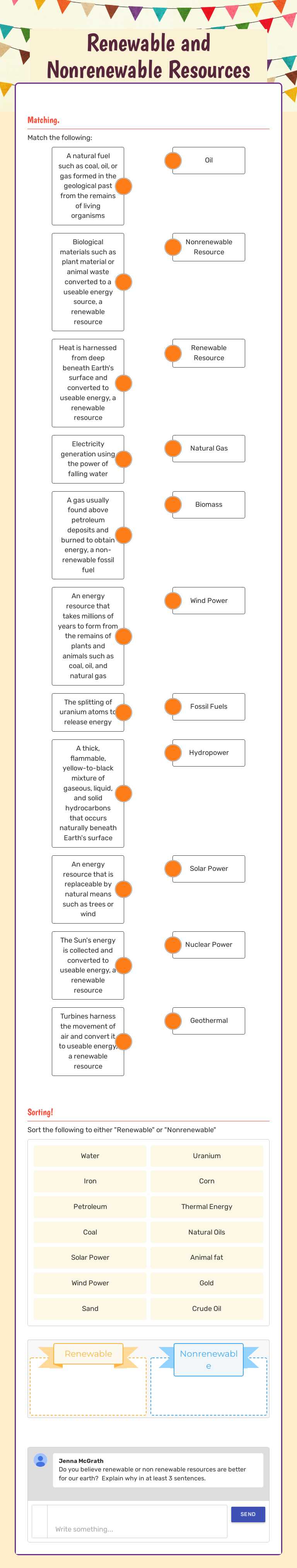 Renewable and Nonrenewable Resources worksheet preview image
