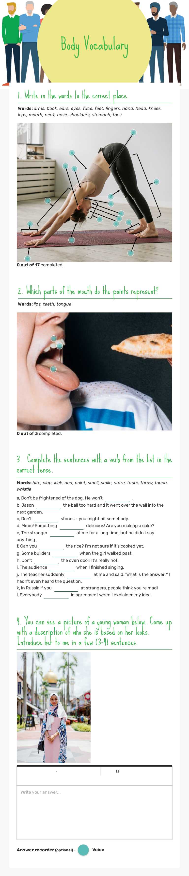 Body Vocabulary worksheet preview image