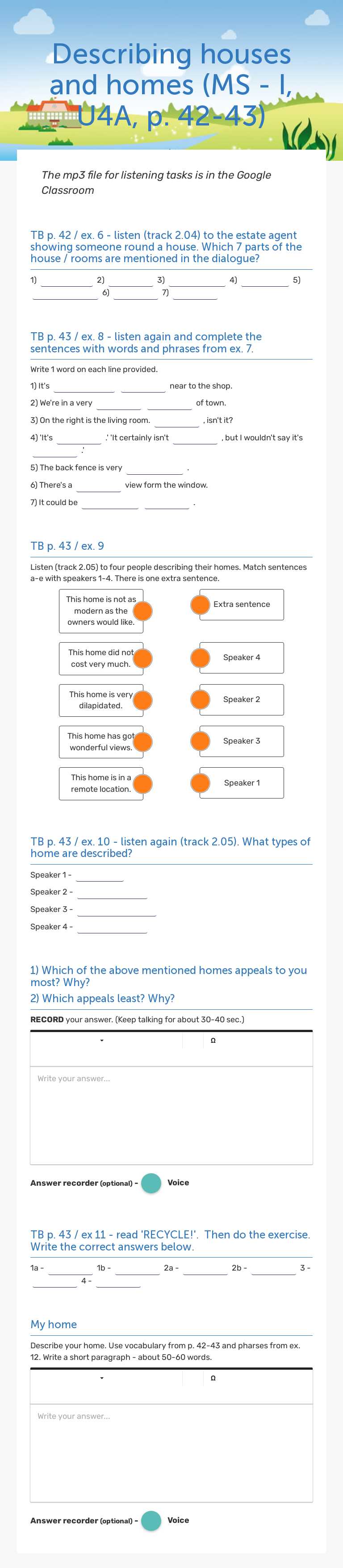 Describing houses and homes (MS - I, U4A, p. 42-43) worksheet preview image