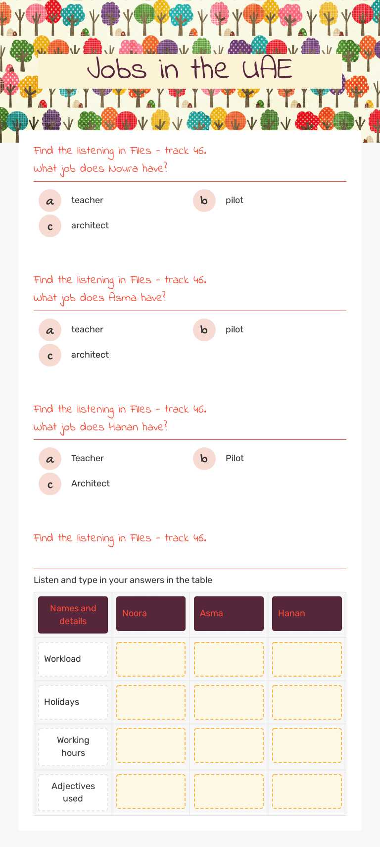 Jobs in the UAE worksheet preview image