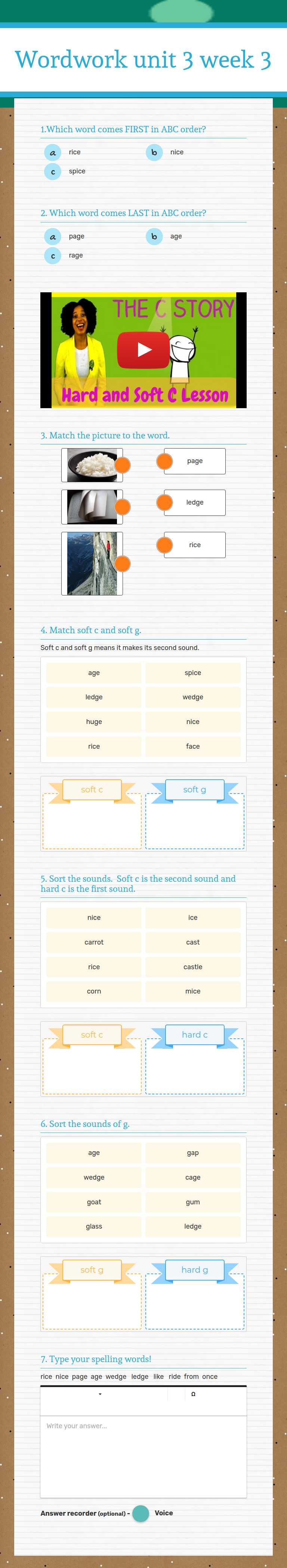 Wordwork unit 3 week 3 worksheet preview image