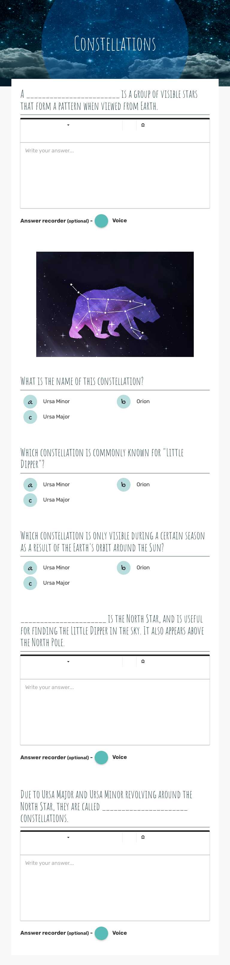 Constellations Grade 4 worksheet preview