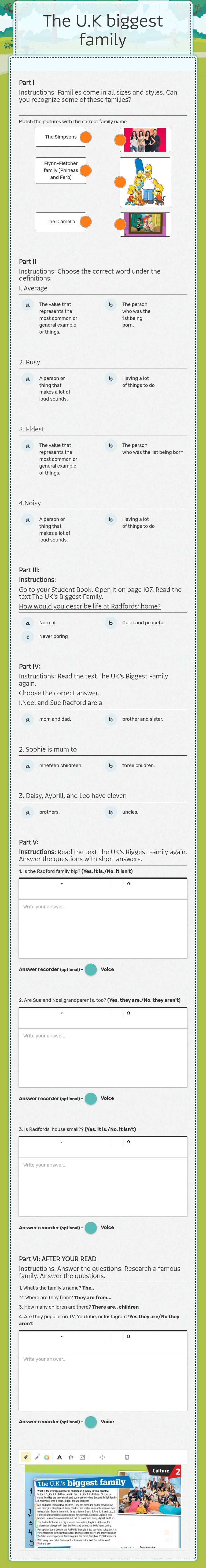 The U.K biggest family worksheet preview image