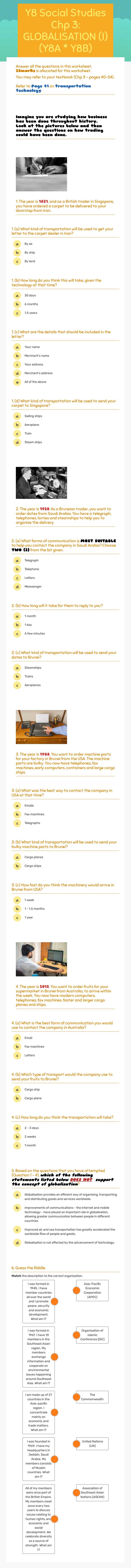 Y8 Social Studies
Chp 3:
GLOBALISATION (I) (Y8A * Y8B) worksheet preview