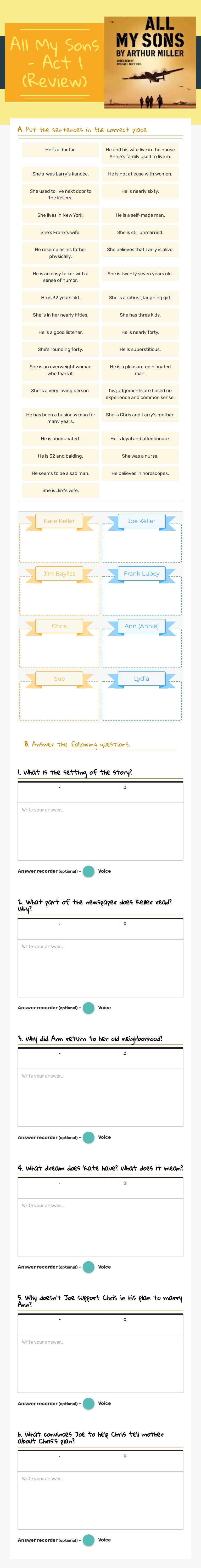 All My Sons - Act 1
(understanding the play) Grade 12 worksheet preview