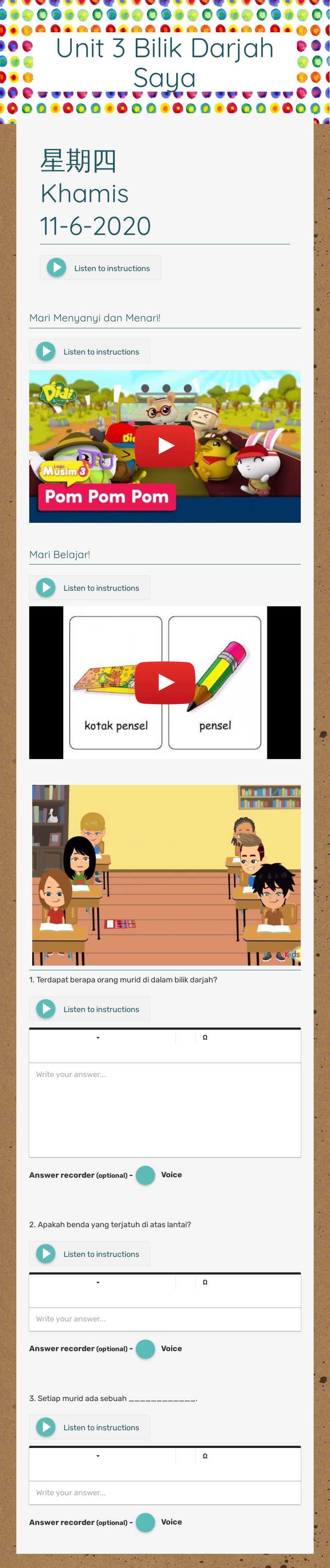 Unit 3
Bilik Darjah Saya worksheet preview image