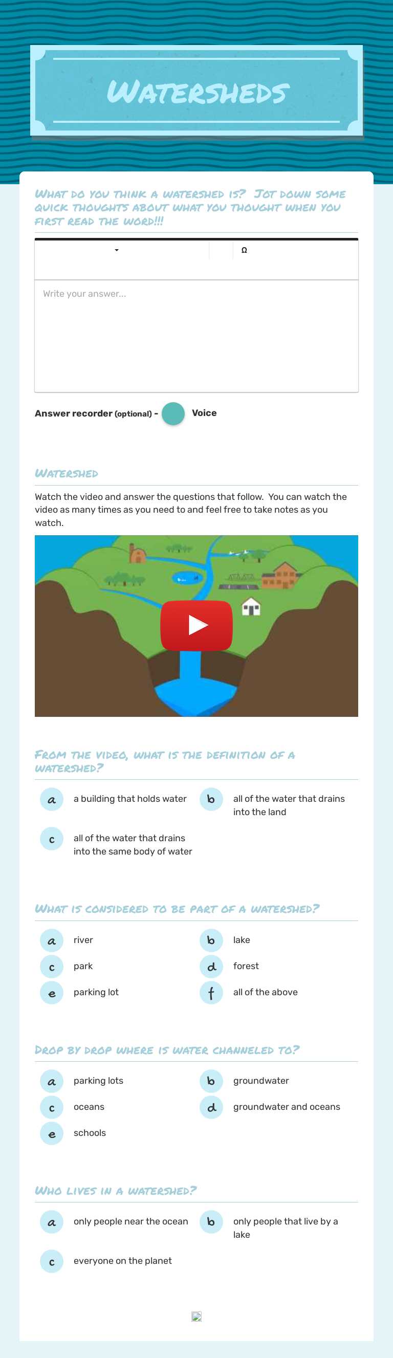 Watersheds worksheet preview image