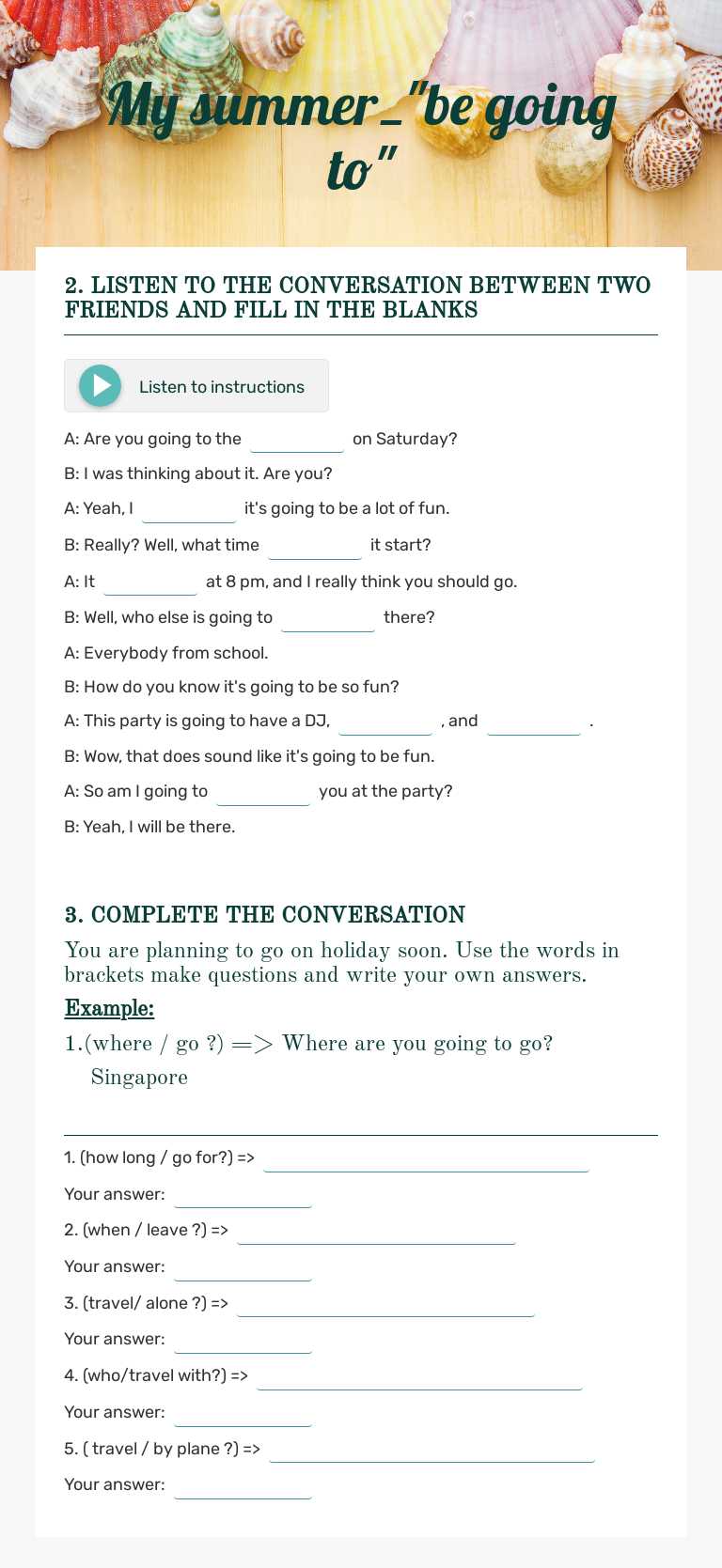 My summer_"be going to" Grade 6 worksheet preview
