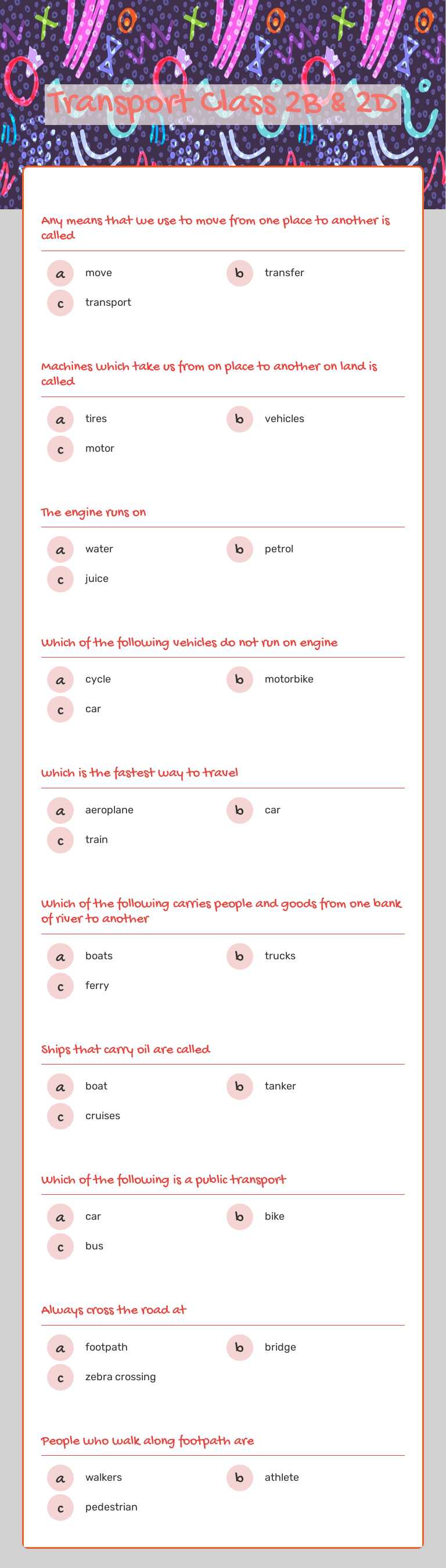 Transport                          
   Class 2B & 2D worksheet preview image