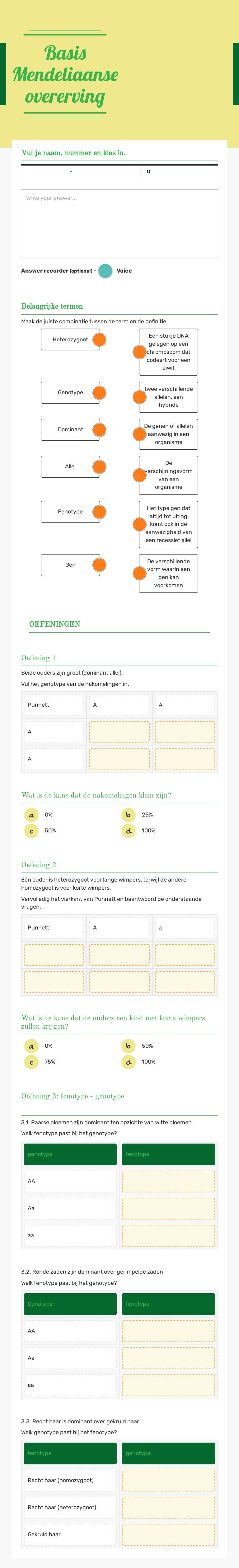 Basis Mendeliaanse overerving worksheet preview image