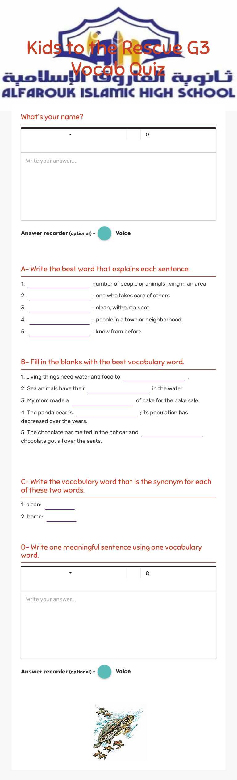 Kids to the Rescue G3  Vocab Quiz worksheet preview image