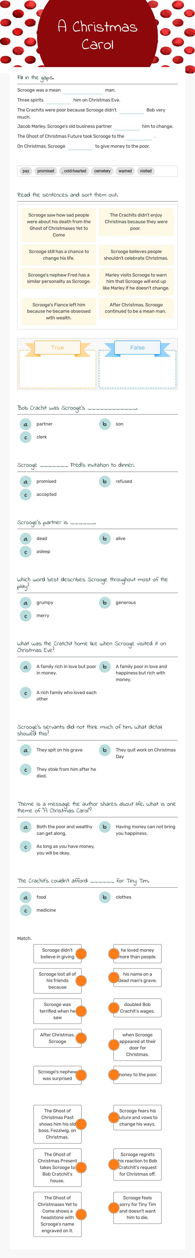 A Christmas Carol Grade 8 worksheet preview
