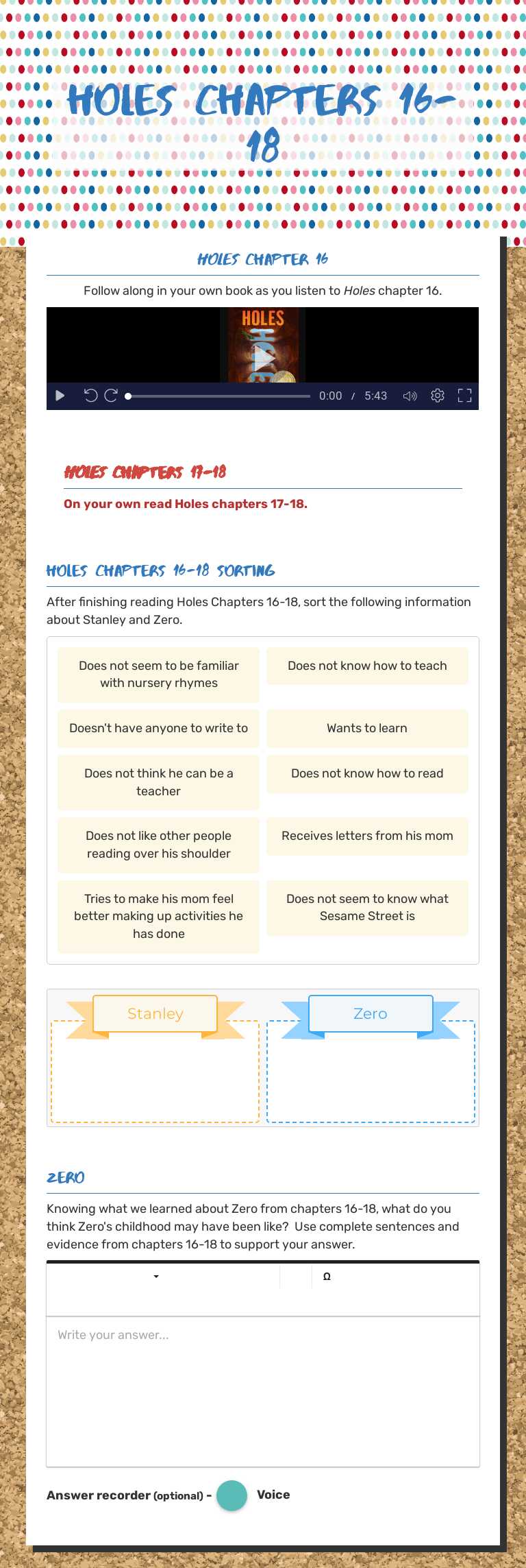 Holes Chapters 16-18 worksheet preview image