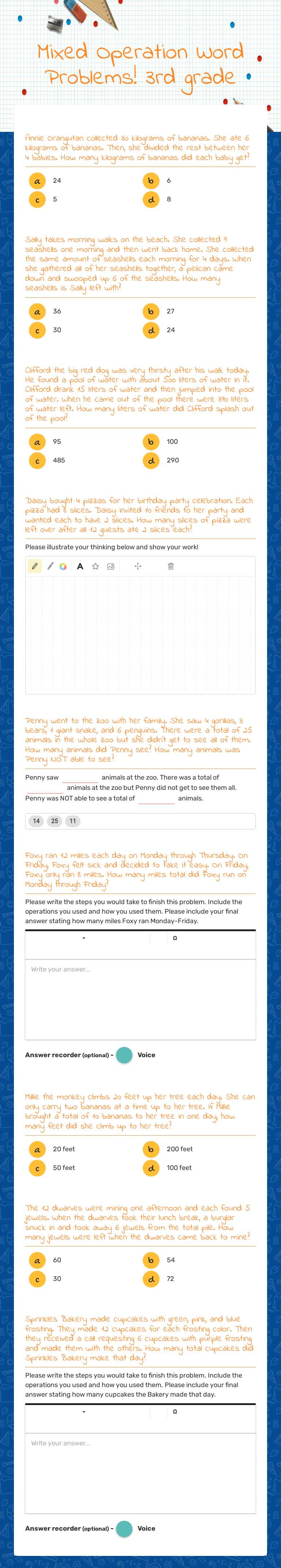 Mixed Operation Word Problems! 3rd grade worksheet preview image