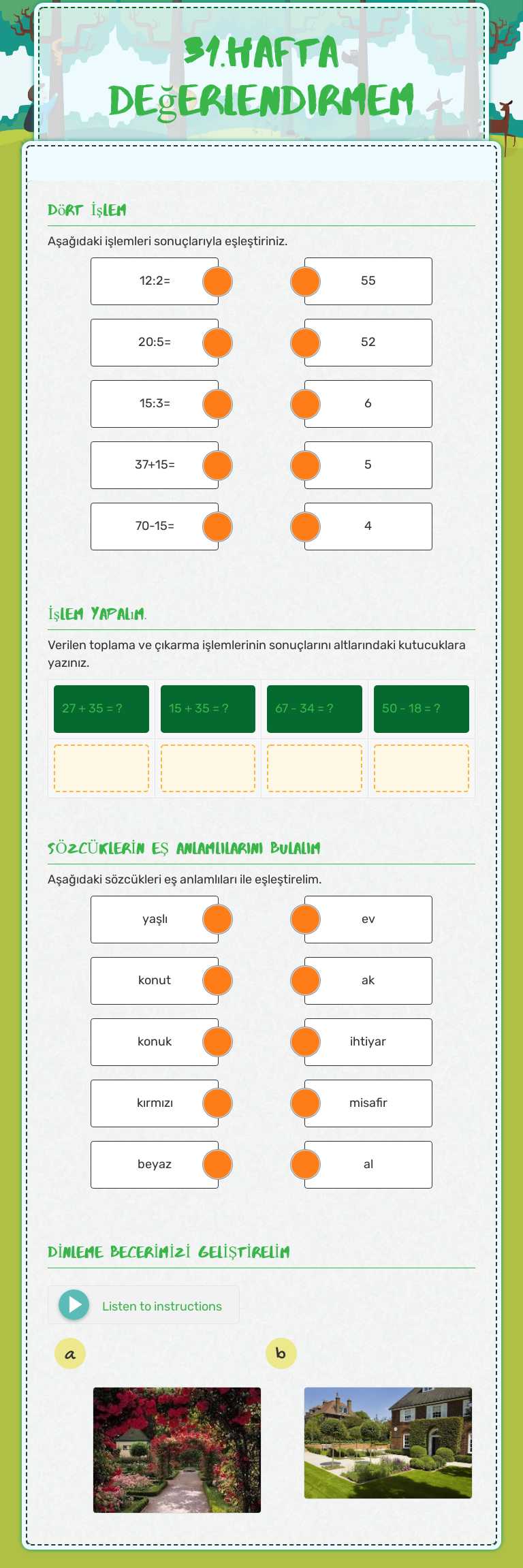 31.Hafta  değerlendirmem worksheet preview image