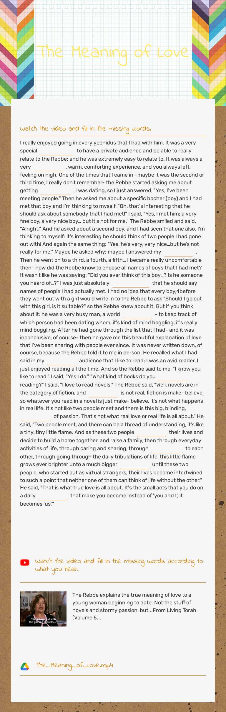 The Meaning of Love Preschool worksheet preview