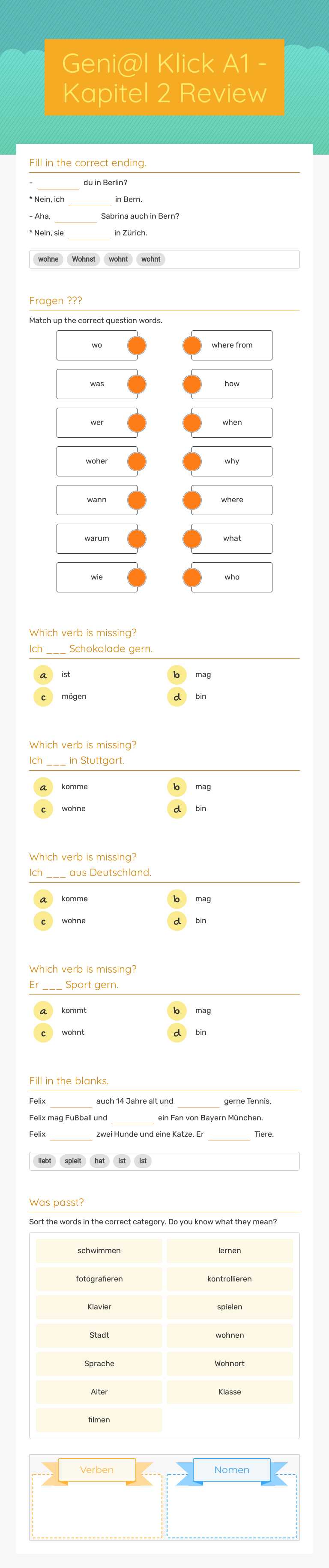 Geni@l Klick A1 - Kapitel 2 Review worksheet preview image