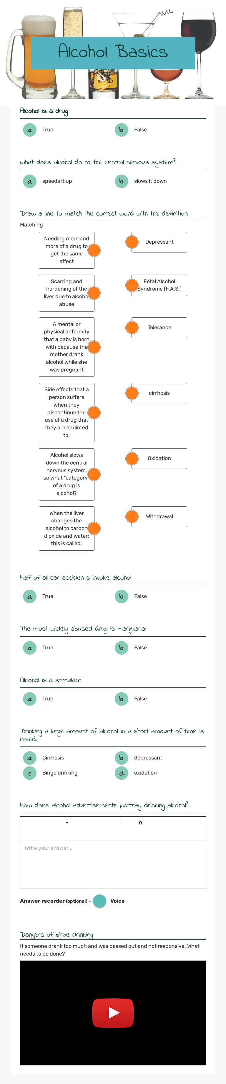 Alcohol Basics Grade 6 worksheet preview