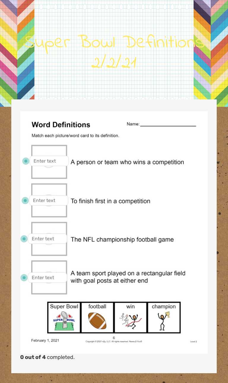 Super Bowl Definitions 2/2/21 worksheet preview image