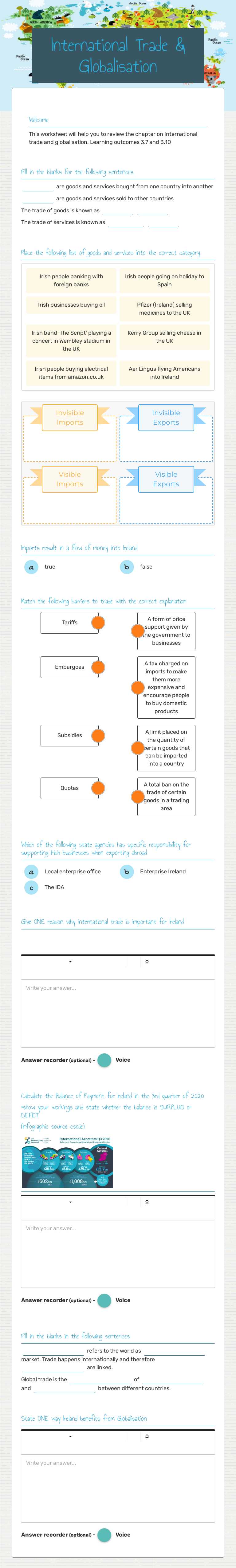 International Trade & Globalisation worksheet preview image