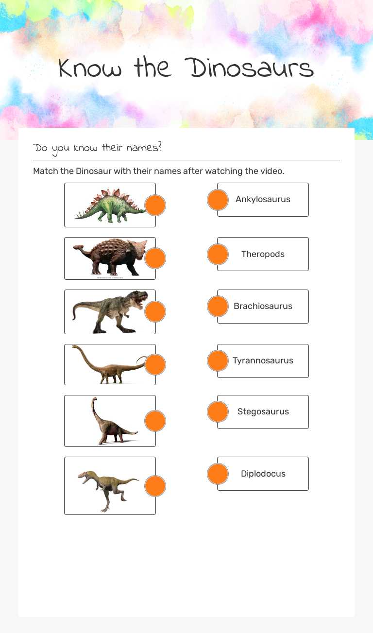 Know the Dinosaurs worksheet preview image