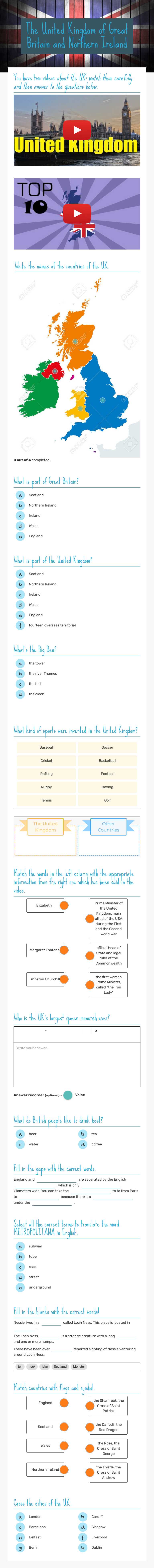 The United Kingdom of Great Britain and Northern Ireland worksheet preview image