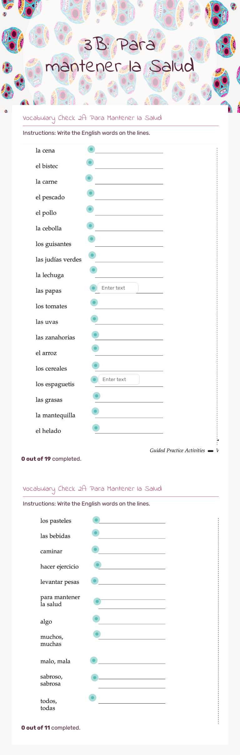 3B: Para mantener la Salud Grade 10 worksheet preview