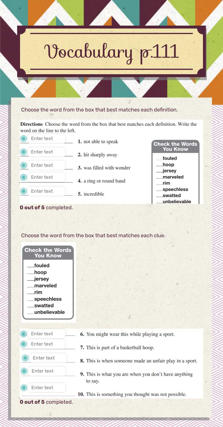 Vocabulary p.111 Grade 4 worksheet preview