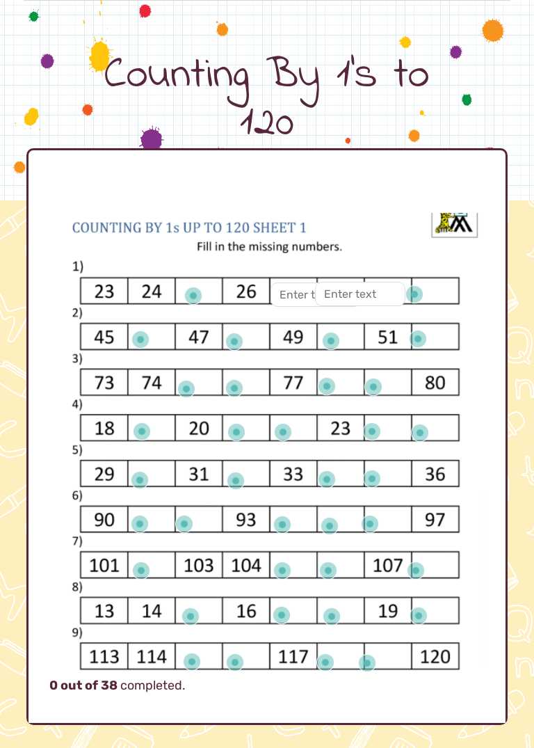Counting By 1's to 120 worksheet preview image