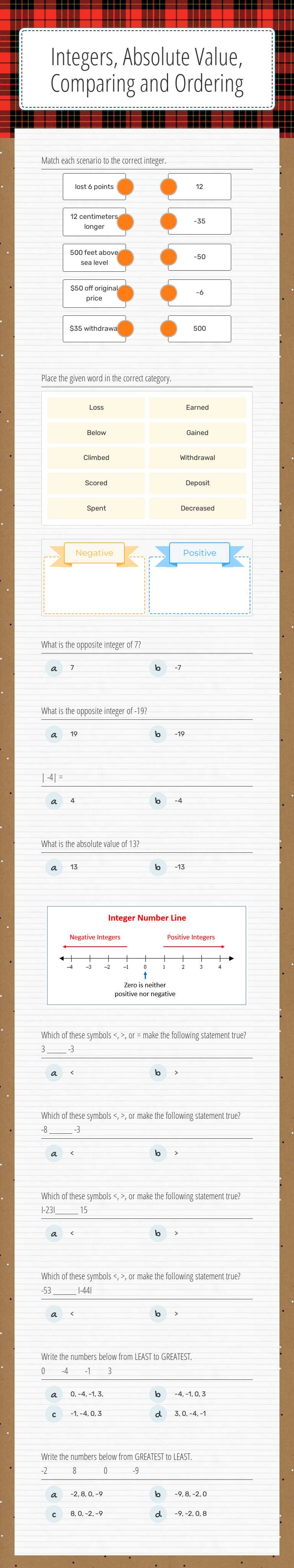 Integers, Absolute Value, Comparing and Ordering by Michael Kulucheta ...