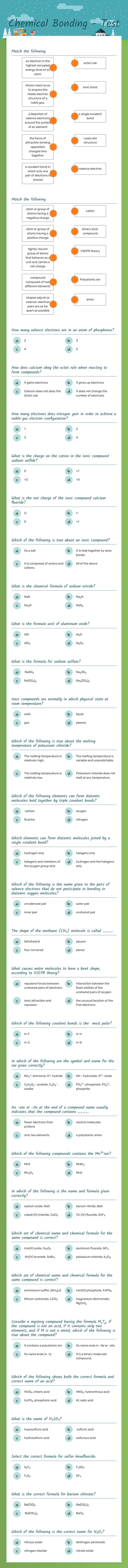 Chemical Bonding - Test worksheet preview image