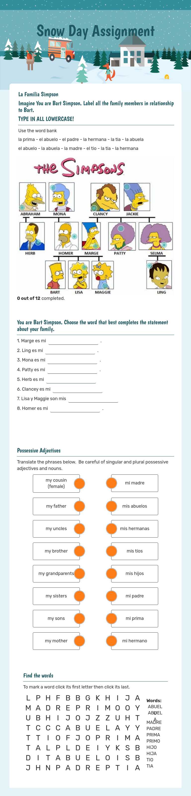 Snow Day Assignment worksheet preview image