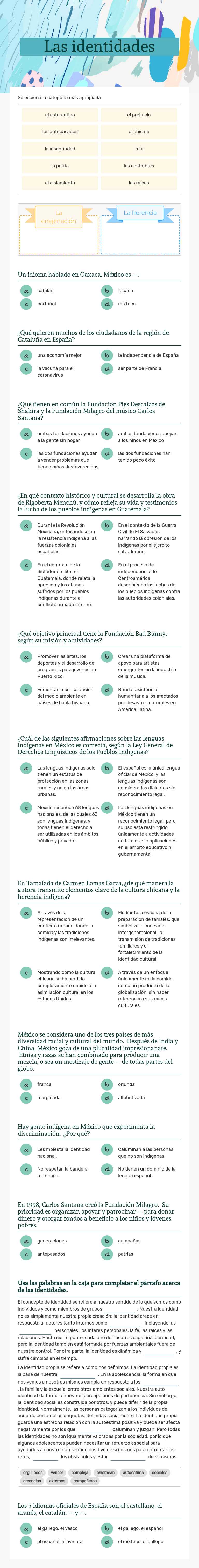 Las identidades worksheet preview image