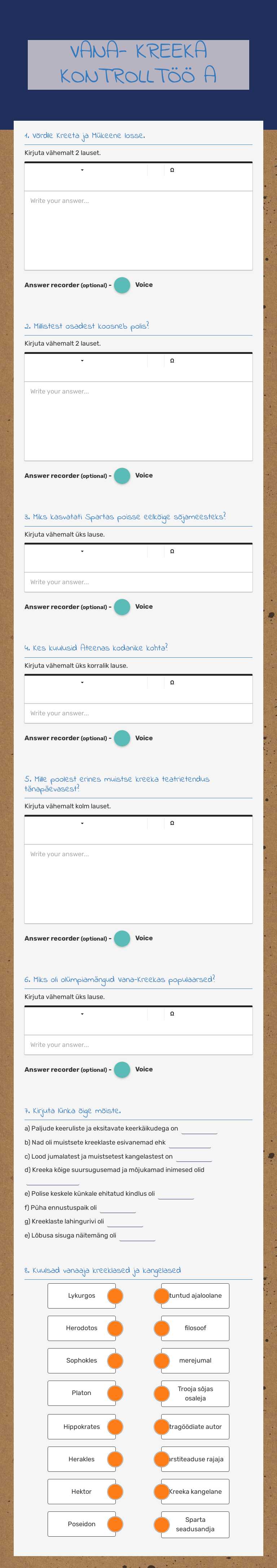 VANA- KREEKA KONTROLLTÖÖ A worksheet preview image